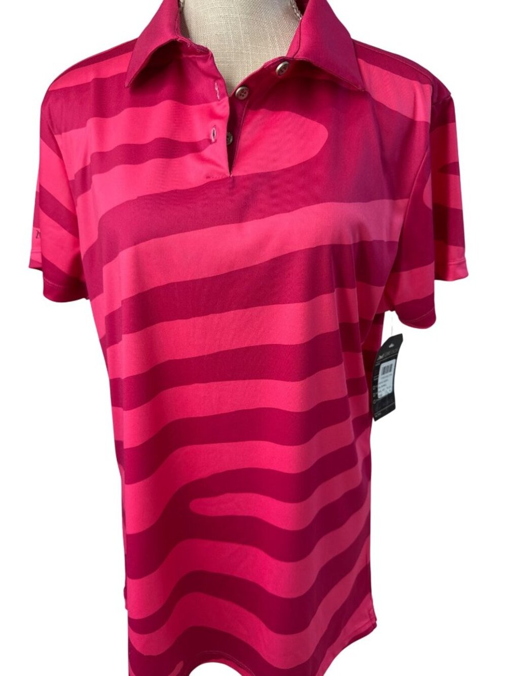 NWT 2nd Girl Golf Womens Pink Zebra Stripe Polo Shirt Lightweight Size L